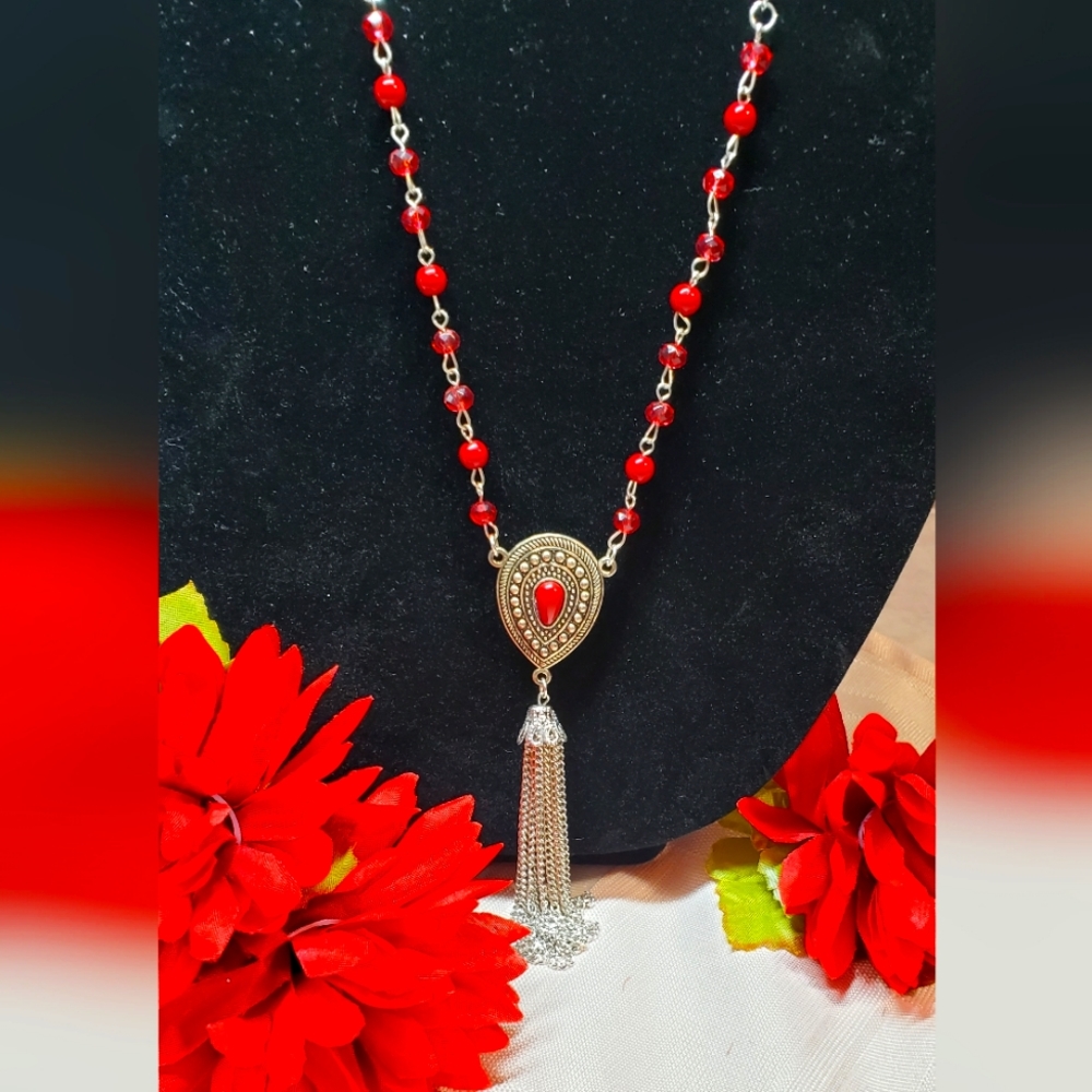 Long faux red turquoise necklace and earrings set NWT